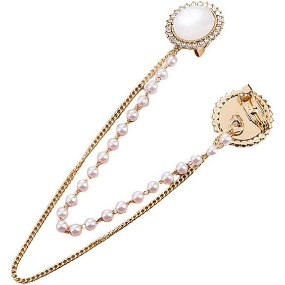 Vintage Sweater Shawl Chain Brooch for Women, Cardigan Collar Pin with Anti-Slip Chain