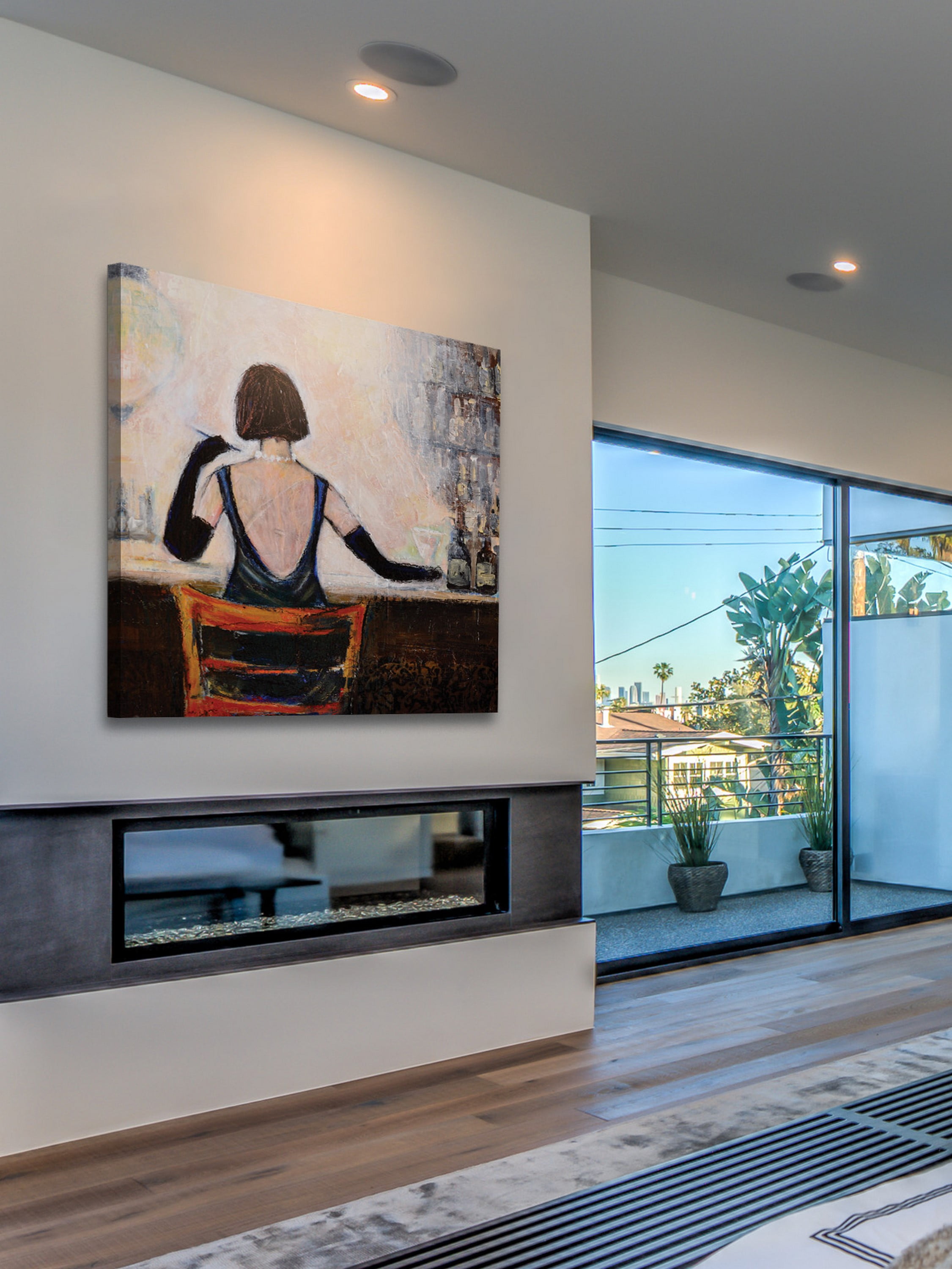 "Bar Scene Woman" Painting Print on Wrapped Canvas