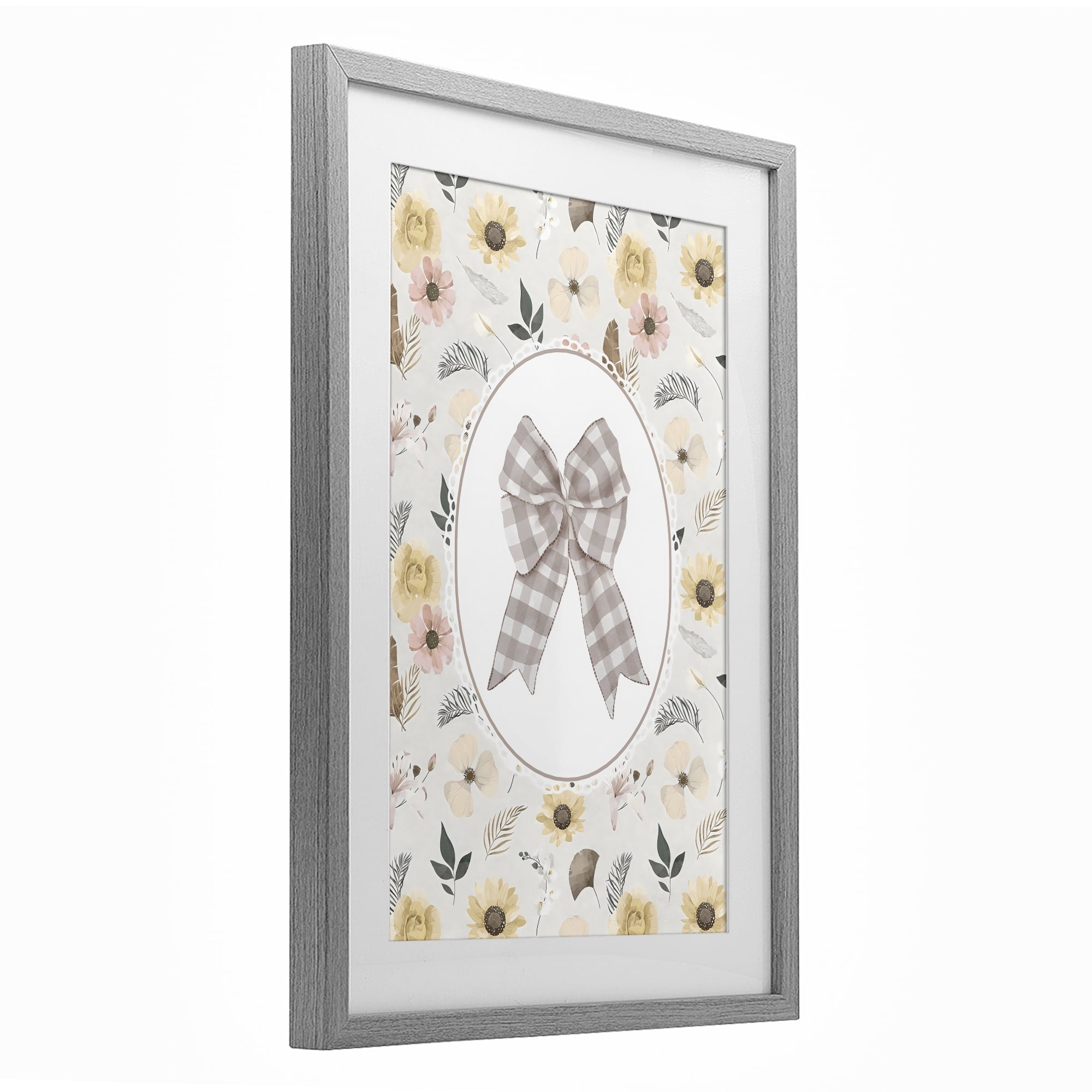 Stupell Industries Sunnyside Bow in Gingham Gray Framed Print Under Glass, design by Ink Drop Loft