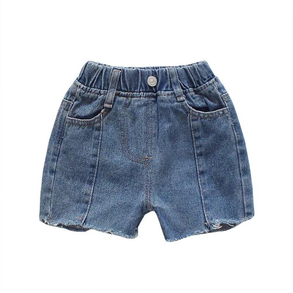 TheFound Kid Girls Denim Shorts with Pocket Blue Solid Elastic Waist ...