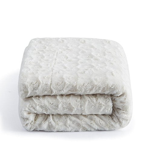 DaDa Bedding Luxury White Roses Fluffy and Cuddly Faux Fur with Sherpa Backside Fleece Cloud Throw Blanket - Super Soft Warm P