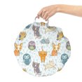 thumbnail image 2 of Cartoon Round Floor Cushion with Handle, Demonstration of Animals Kitten Puppy Fox Owls Fun Times Floral Background, Decorative Pillow for Living Room & Dorms, 18" Round, Multicolor, by Ambesonne, 2 of 4