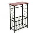 thumbnail image 3 of Zimtown Bathroom Table and Stand with Toilet Paper Roll-Bar Holder and Storage Rack - Black Metal Frame with Scroll Design, Walnut Color Wood Top - Ideal to Keep Essential Toiletries at Easy Reach, 3 of 7