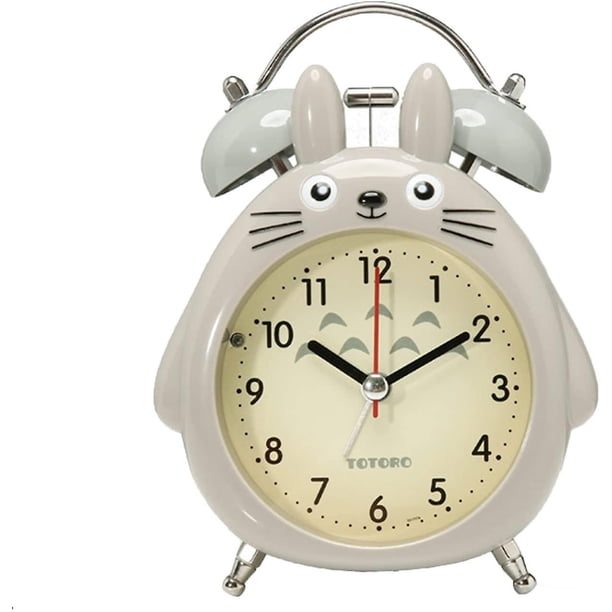 Lemonkid Totoro De Dibujos Animados Que No Hace tictac Twin?bell?Reloj Despertador Analógico?Mesita De Noche para Niños Y Niñas?con Retroiluminación Gris