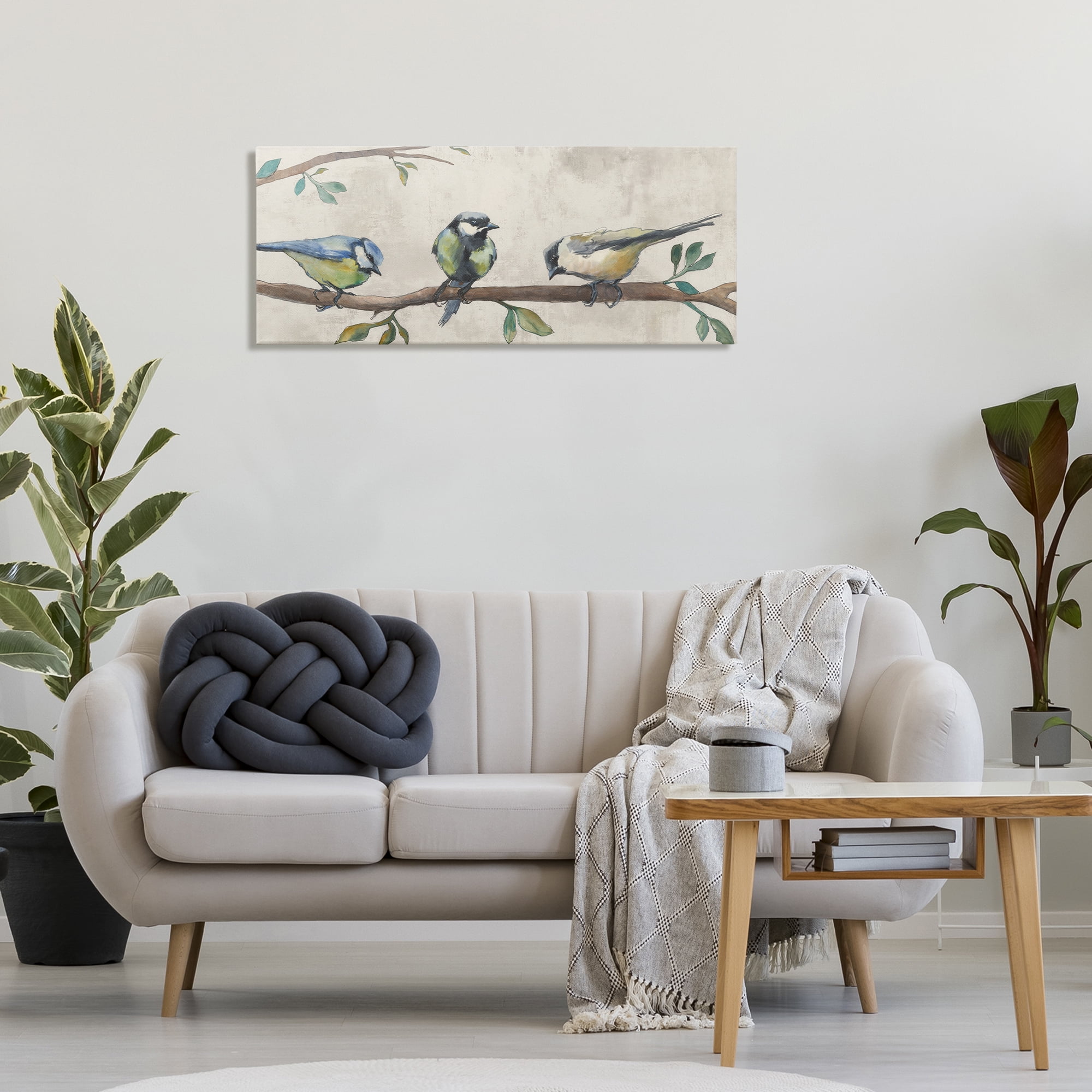 Stupell Industries Perched Songbirds on Branch Animals Painting Wrapped Canvas Art Print Wall Art, 40 x 17