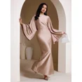 thumbnail image 3 of Coral Pink Satin Long Sleeve Modest Arabic Evening Gown, 3 of 21