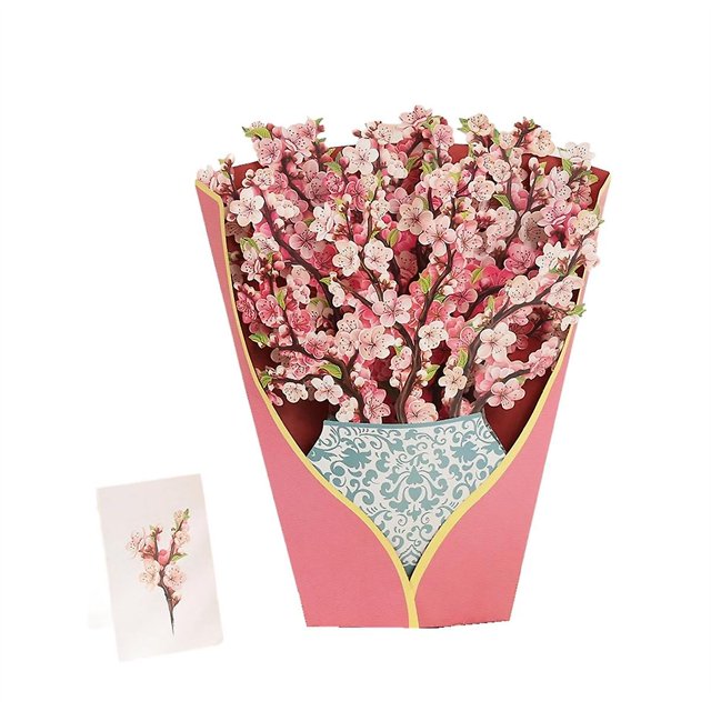 Tarjetas de papel, flores de cerezo, ramo de flores para siempre de tamaño natural, tarjetas de felicitación emergentes en 3D, cumpleaños como se muestra
