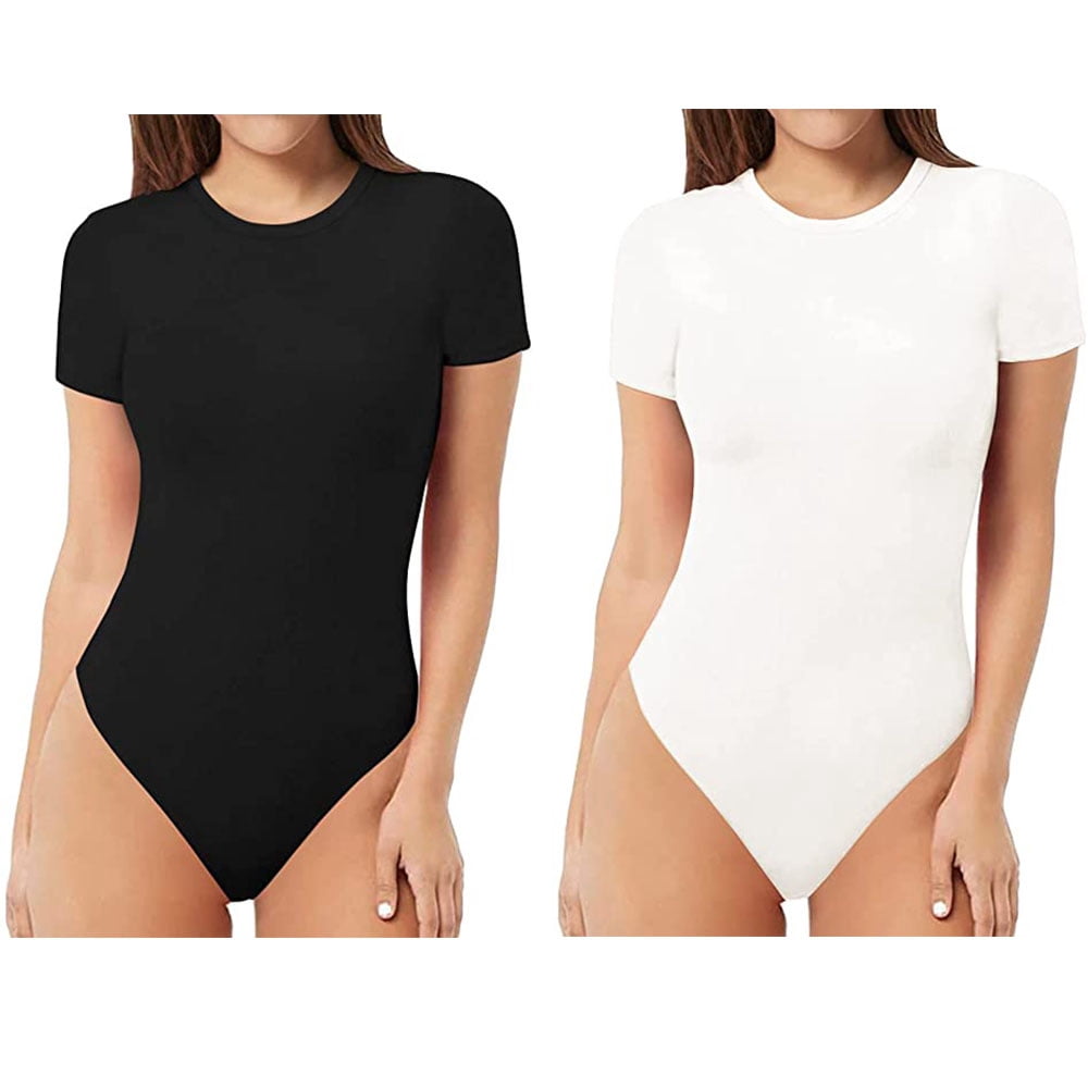 Lollanda 2 Pack Women's Short Sleeves Crew Neck Tank Tops Bodysuit for  Going Out - Walmart.com