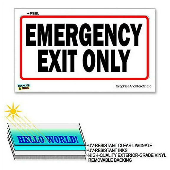 Emergency Exit Only - 12 in x 6 in - Laminated Sign Window Business Sticker