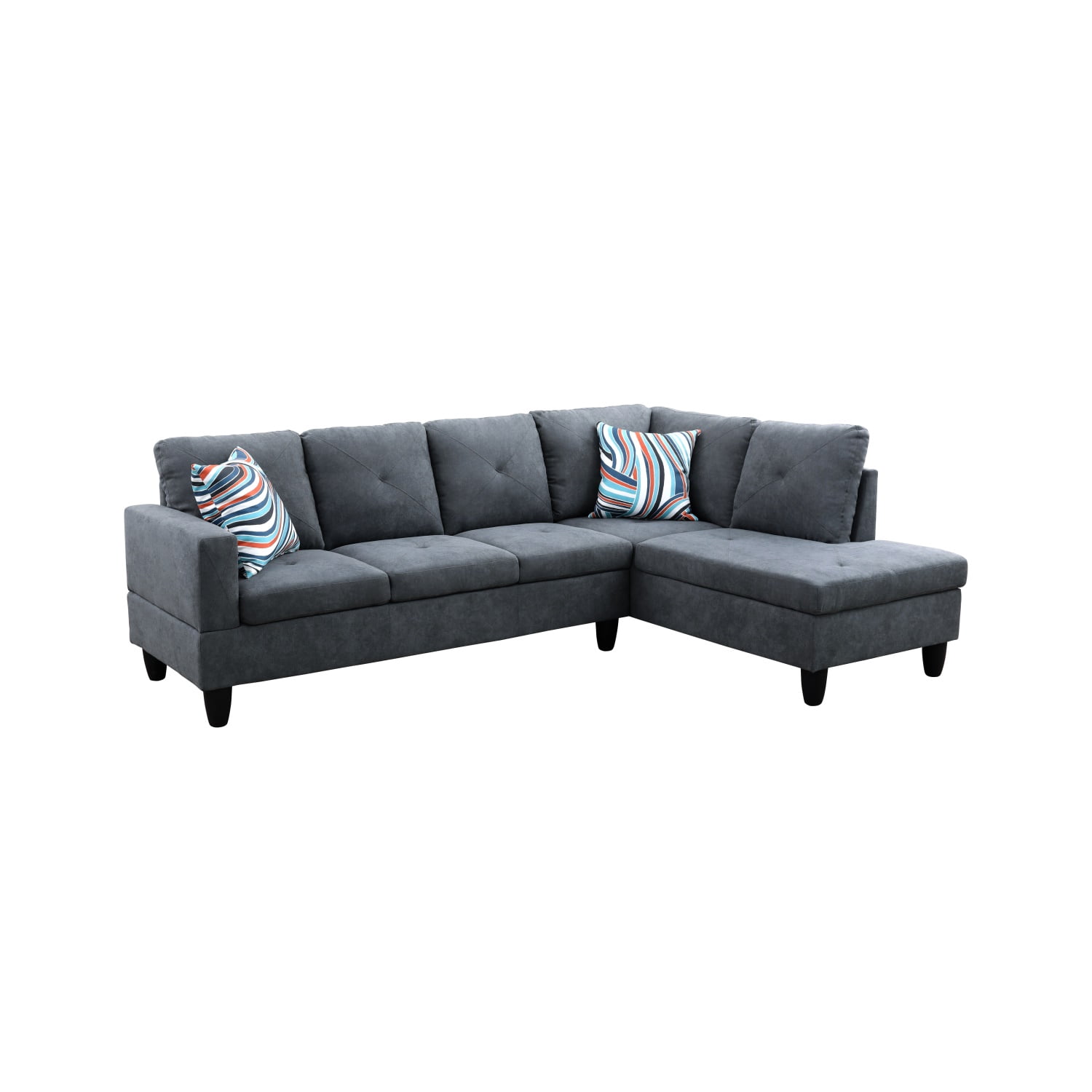 Hommoo Modern L-Shaped Sofa, Flannelette 2-Piece Living Room Sofa, 4-seater Convertible Sofa, Suitable for Apartment, Office, Home Furniture, Dark Grey (No Ottoman)