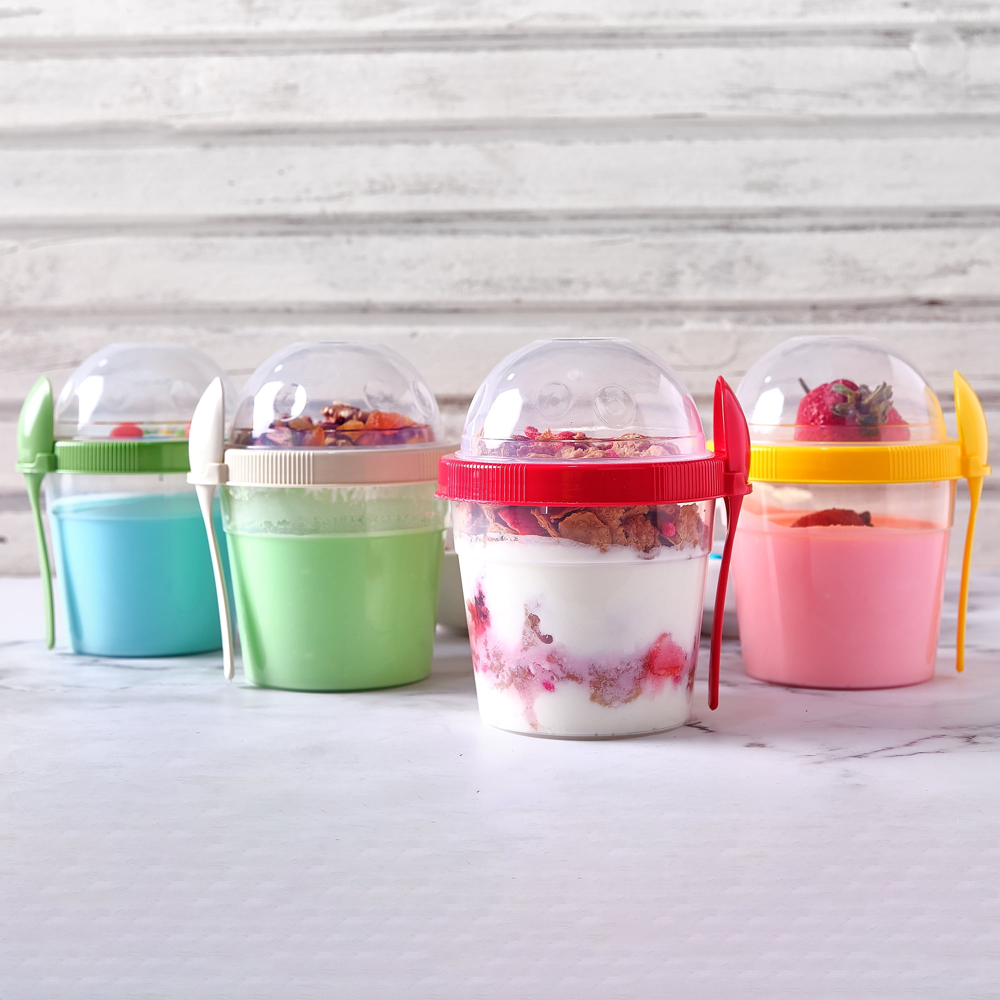 CRYSTALIA, Colorful Set of 4, Breakfast On the Go Cups, Take and Go Yogurt  Cup with Topping Cereal or Oatmeal Container 
