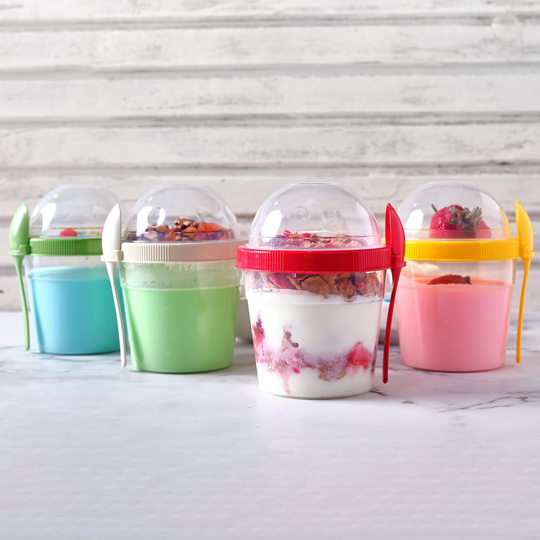 Crystalia Yogurt Parfait Cups with Lids, Reusable Yogurt Containers with  Lids and Spoons, Take and Go Yogurt Cup with Topping Cereal or Oatmeal