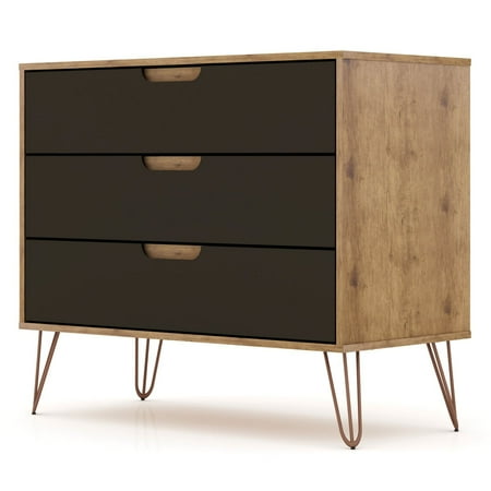 Rockefeller Dresser Black - Manhattan Comfort: MDF Composite Frame, 3-Drawer Storage for Bedroom