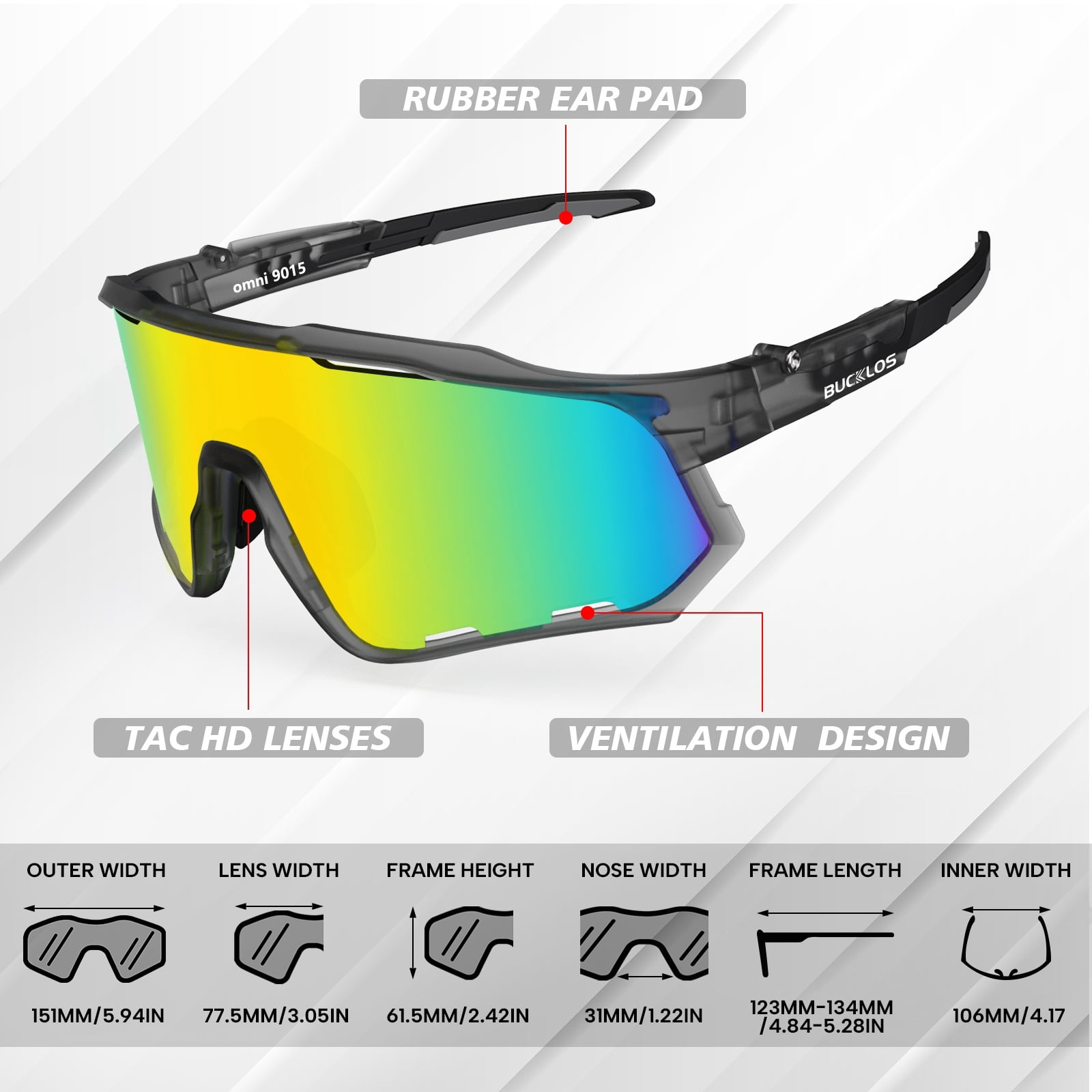 BUCKLOS Polarized Sunglasses Cycling UV400 Protection,TR90 Sports Goggles for Men Women,Running Baseball Golf Outdoor