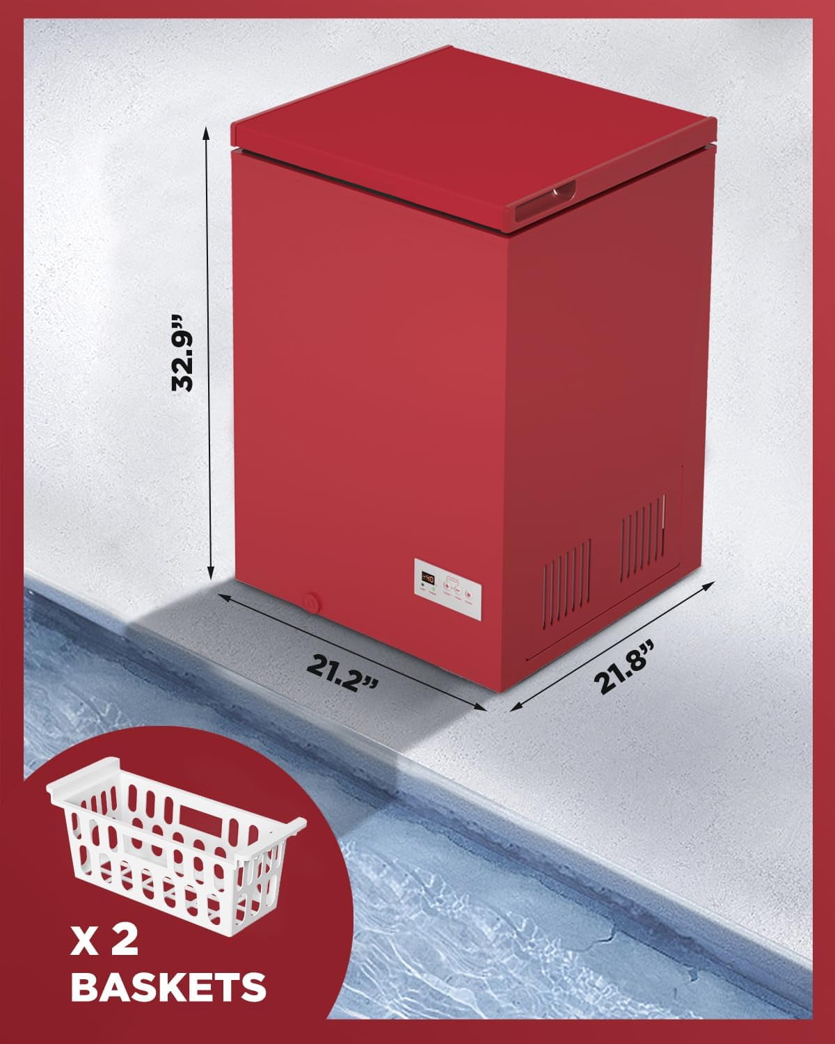 Northair -40°F Low Temperature Chest Freezer - 3.5 Cu Ft with 2 Removable Baskets - RED