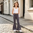 thumbnail image 2 of XXWXYD Girls Rib‑Knit Flare Pants, Elastic‑High‑Waist Bell‑Bottom Trousers With Heart Embroidery, Stretchy Knit Bottoms For Kids Casual Daily Dressing, 2 of 7