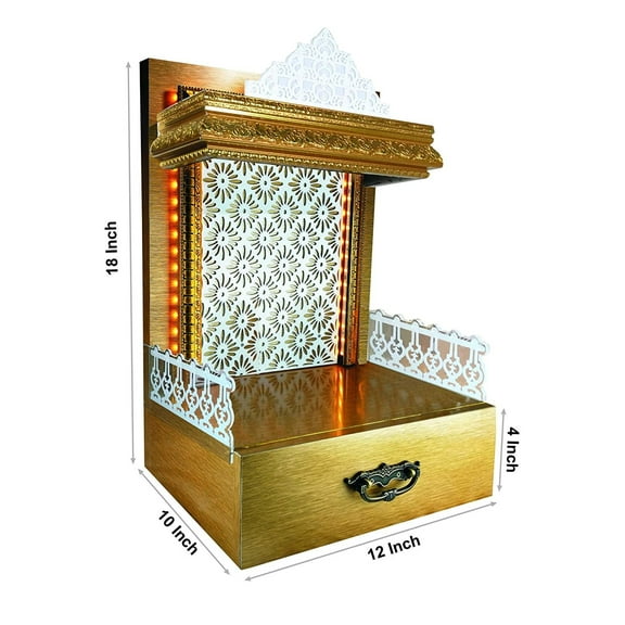 Designer Customized Golden Texture Wooden Temple with LED Lights for Home & Office Temple | Pooja Mandir /Pooja Chowki /Temple For Home