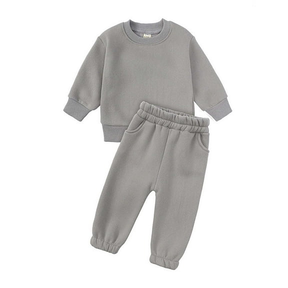 ZCFZJW Toddler Baby Boy Girl Tracksuits Spring Trendy Clothes Set Long Sleeve Crewneck Sweatshirt Top Casual Pants Outfit Sweatsuit Gray 12-24 Months