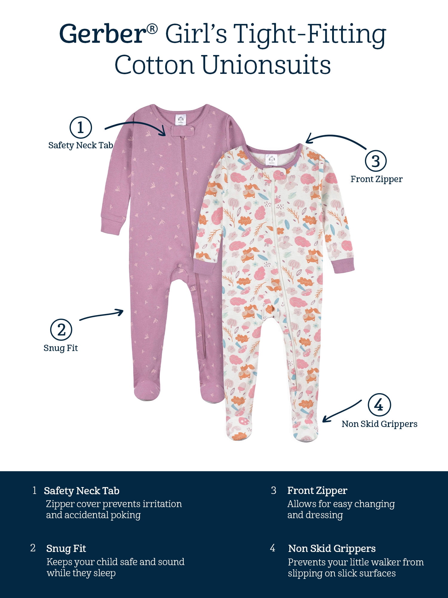 Gerber Baby & Toddler Neutral Snug Fit Footed Cotton Pajamas, 2-Pack, Sizes 0/3 Months - 5T