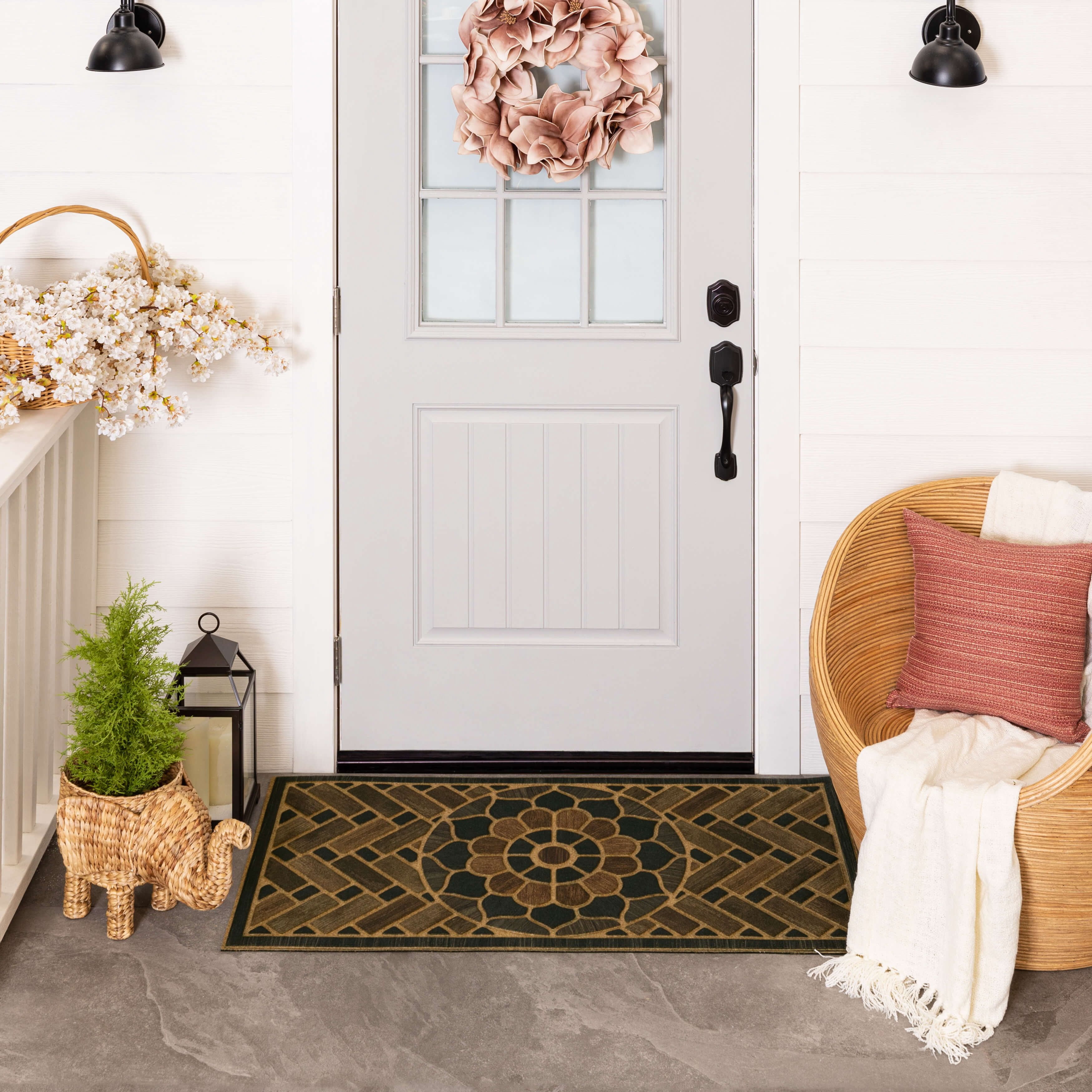 Mohawk Home Entry Recycled Rubber Non-Slip Indoor Outdoor Stoney Medallion Smoke Oversize Doormat, 2' X 4'