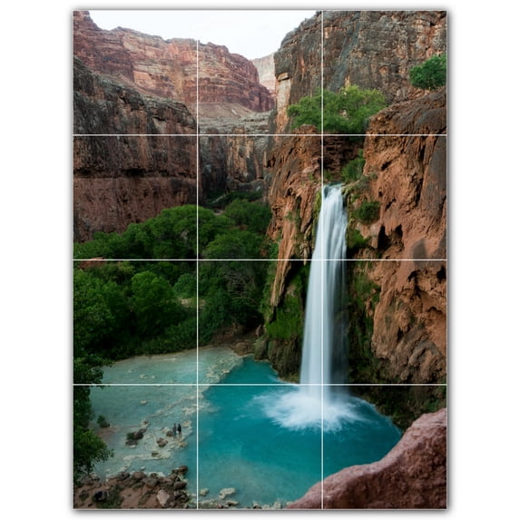 Picture-Tiles.com: Waterfalls Ceramic Tile Wall Mural WAL501108-34L. 24"W x 32"H using (12) 8" x 8" Ceramic Tiles-Satin Finish