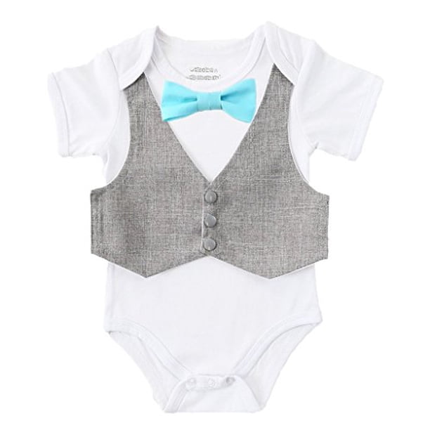 Noah's Boytique Baby Boys Vest and Bow Tie Outfit 612 M Grey and Aqua