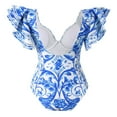 thumbnail image 3 of Sakmal Blue Bathing Suit for Women One Piece Tummy Control Ruffle Bathing Suits Ethnic With Dress Swimsuits, 3 of 8