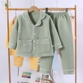thumbnail image 2 of Riecok Children Outfit Sets Long Sleeve Solid Color Button down Collared Topss and Long Pants Soft Comfortable Warm Homewear, 2 of 5