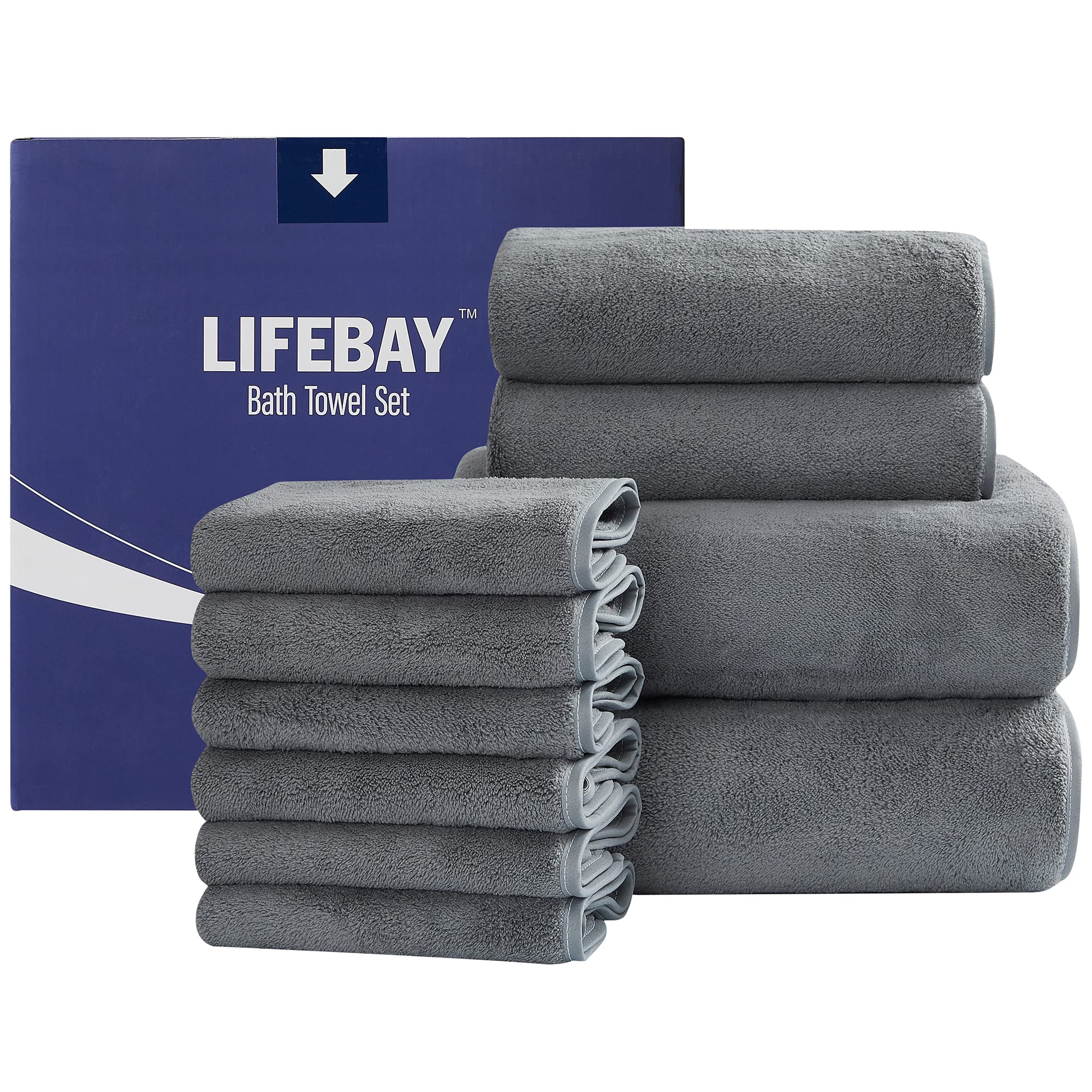 Microfiber Bath Towels Set, 10Piece Ultra Soft Towels for Bathroom