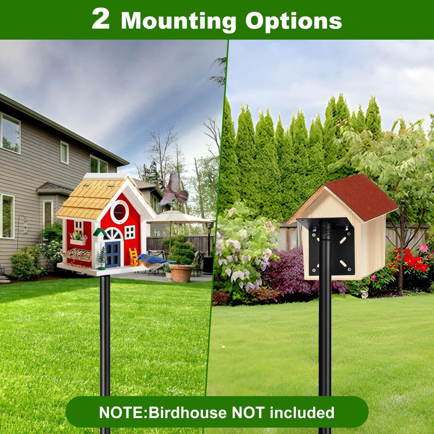 Bird Feeder Pole, Heavy Duty Birdhouse Pole with Spiked Baffle & 2 Tray, Adjustable Wild Bird Feeding Station Hanging Pole for Outdoors, Yard, Garden Decor (Without Birdhouse)