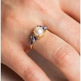 thumbnail image 2 of Vintage Inspired Pearl and Blue Tanzanite Gemstone Ring 14k Gold Plated Jewelry for Special Occasions, 2 of 4