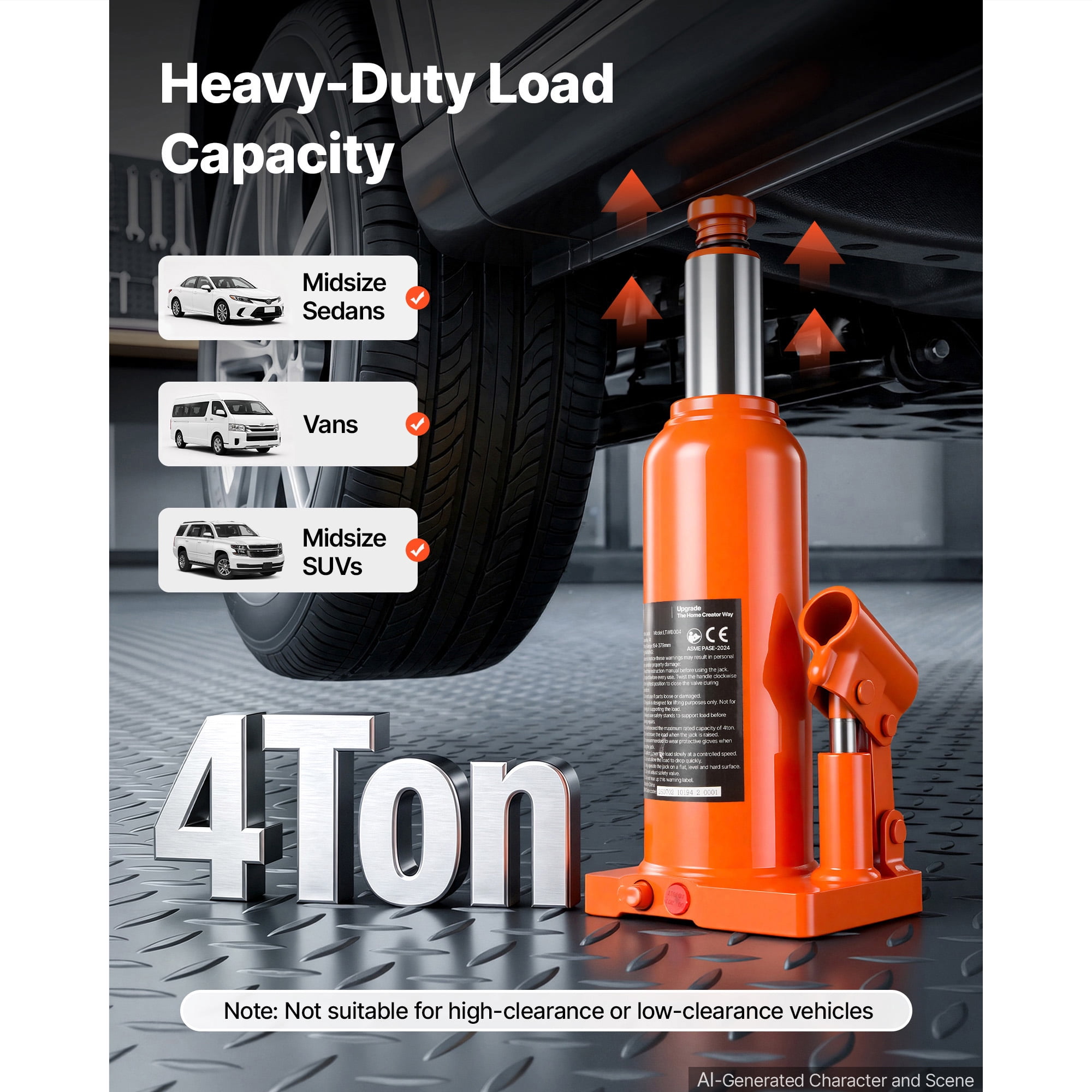 KFFKFF Hydraulic Bottle Jack 4 Ton (8818.5 lbs) with 7.64"-14.92" Lifting Range, Suitable for Midsize Sedans, SUVs, Durable Multi-Directional Jack with Carrying Case and Extended Handle