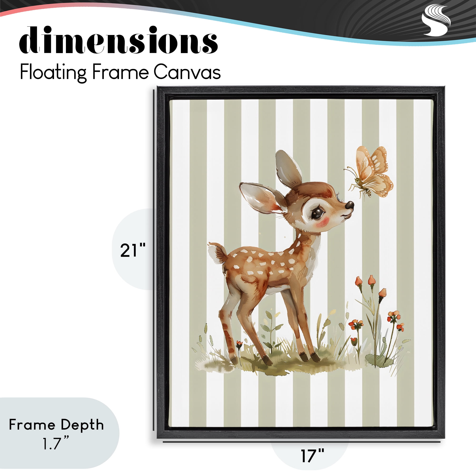 Stupell Industries Baby Deer with Butterfly Black Framed Floater Canvas Wall Art, design by LSR Design Studio