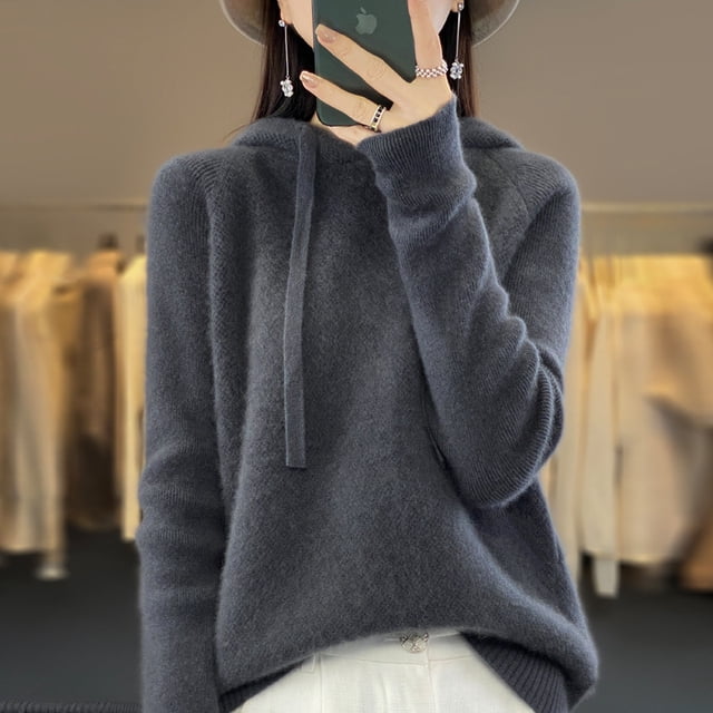 Suéter de cachemira, suéter de punto con capucha para mujer, suéter de moda coreana, sudadera con capucha holgada que combina con todo