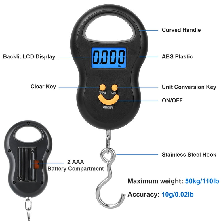 digital weight hook minimum maximum Scale LCD Display Mini Handheld Portable Hanging Balance Crane 100Kg 220LB 90240V (US Plug) : Industrial & Scientific American Weigh Scales Digital Hanging Scale Compact Digital Fish Weight Scale