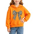 thumbnail image 2 of Girls' Leopard Bow Graphic Pullover Hooded Sweatshirt, Long Sleeve Relaxed‑Fit Kids Hoodie, Casual Printed Tops for Daily Play and Cool‑Weather Outdoor Activities Orange 7-8T, 2 of 7