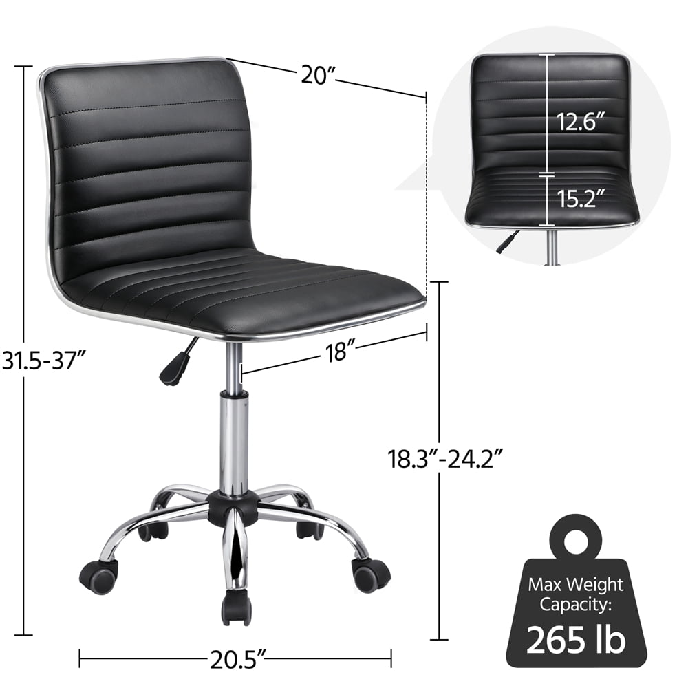 Yaheetech Adjustable Office Chair PU Leather Armless Chair with Wheels, Black