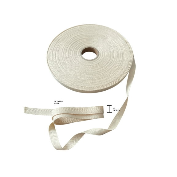 Charmed  1/2" Cotton Twill Herringbone Finishing Tape Trim, Off White, 50 Yards
