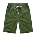 thumbnail image 4 of QPNGRP Men's Linen Cotton Casual Classic Fit Shorts Flat Front Drawstring Summer Beach Shorts with Pockets sarmygreen M, 4 of 5