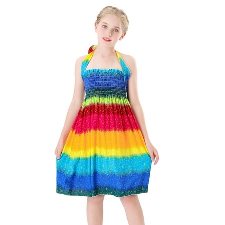 

nsendm Toddler Kids Girls Floral Bohemian Flowers Bowknot Sleeveless Beach Straps Dress Princess Clothes Girls Chocolate Dress Dress Orange 6 Years