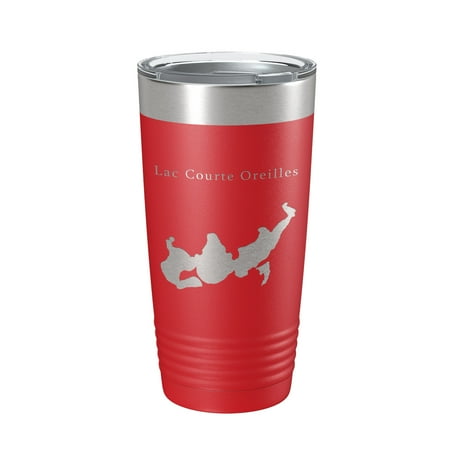 

Lac Courte Oreilles Tumbler Lake Map Travel Mug Insulated Laser Engraved Coffee Cup Wisconsin 20 oz Red