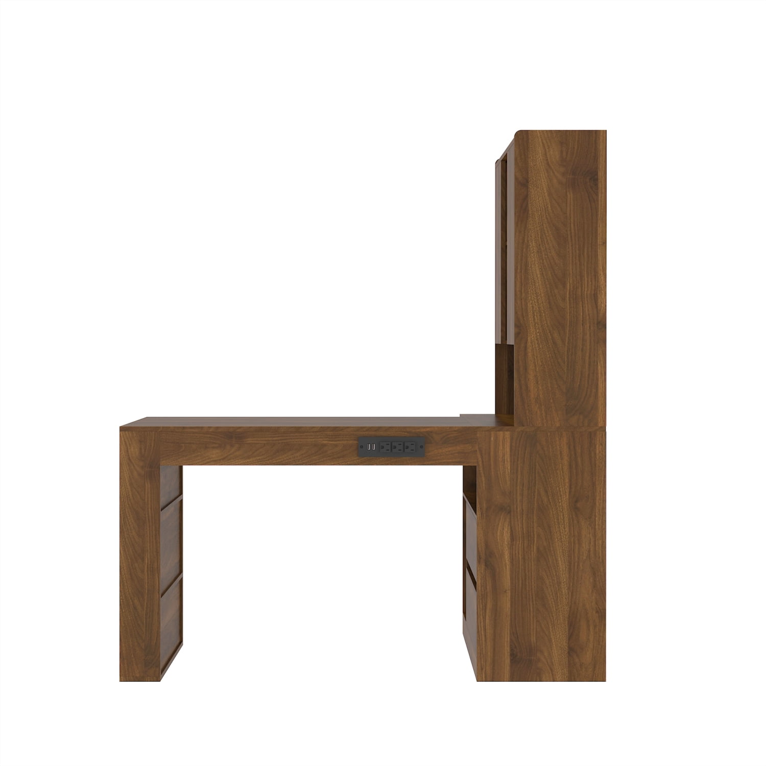 Lisonu L-Shaped Computer Desk with LED Lights & Power Outlets, Wood Corner Gaming Desk with Drawers & Storage Shelves, Modern Home Office Workstation