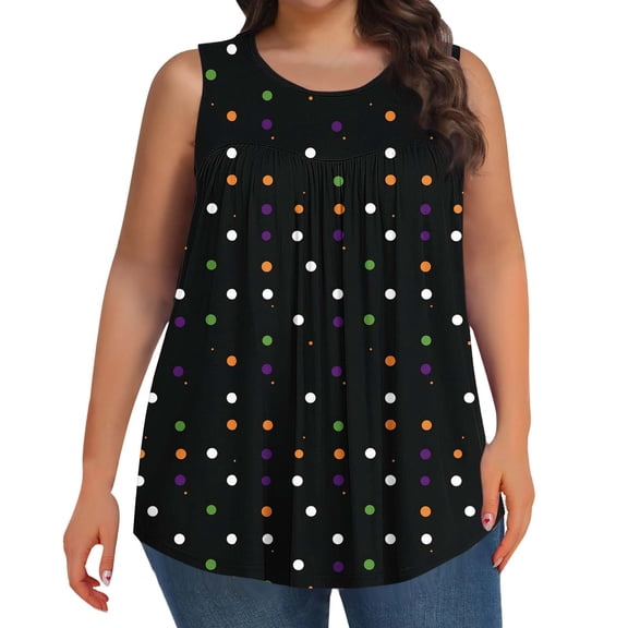 Womens Tank Tops 2026 Plus Size Summer Sleeveless T Shirts Pleated Crew Neck Tank Tops Longline Camisole Tunic Blouse Fashion Prints Lounge Casual Loose Fit Tee Comfy Outdoor Holiday