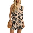 thumbnail image 3 of JWD Women's 2 Piece Square Neck Sleeveless Shorts Casual Set Women's Summer Top FP-Khaki Black Flower L, 3 of 9