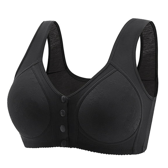 Sopiago Womens Bras Front Button Closure Bras Older Women No Underwire Comfort Front Closing Bra Black,42