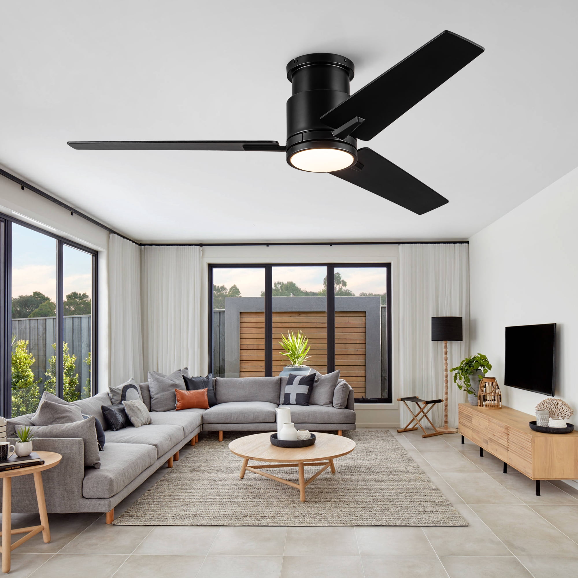 Leumius 52" Black Lowe Profile Ceiling Fan with Dimmable 3CCT LED Light,Modern Ceiling Fan for Living Room Bedroom