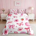 thumbnail image 2 of Erosebridal Adorable Satin Bow Ribbon King Size Comforter Sets for Girls, Romantic Floral Print Comforters King Size, Pink Reversible 3 Pieces 1 Comforter and 2 Pillowcases, 2 of 6