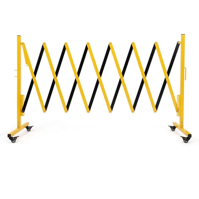 Yiwa Expandable Metal Barricade Gate, Mobile Safety Barrier with Retractable Traffic Fence, Easy Assembly, and Casters