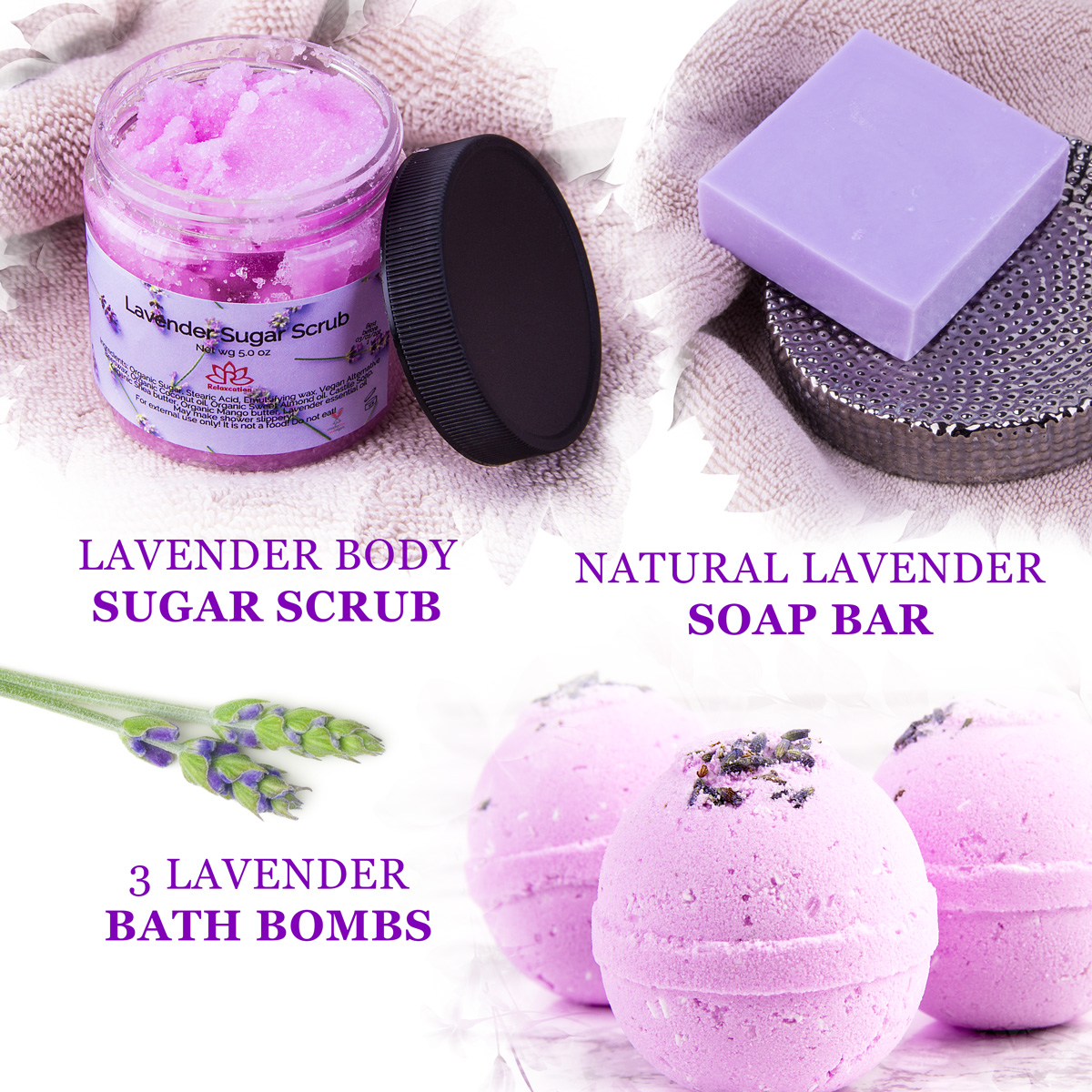 Lavender Spa Gift Set for Women Organic Home Spa Bath Basket Handmade in USA Natural and Safe by Relaxcation - image 2 of 8