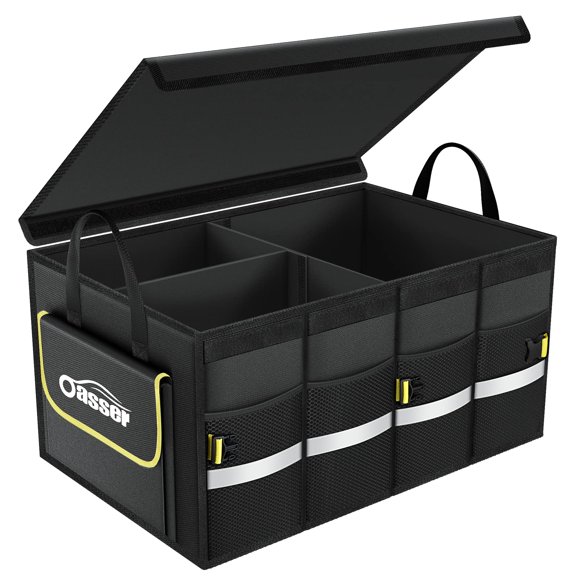 Oasser Car Trunk Organizer for SUV, Car Trunk Storage Organizer Collapsible Multi-compartments Cargo Storage Box with Foldable Cover, Refle